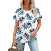 imageOFEEFAN Womens T Shirts Short Sleeve Pleated Dressy Casual Scooped Neck Summer Tops Blouses2floral Greyblue