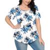 imageOFEEFAN Womens T Shirts Short Sleeve Pleated Dressy Casual Scooped Neck Summer Tops Blouses2floral Greyblue
