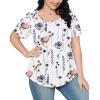 imageOFEEFAN Womens T Shirts Short Sleeve Pleated Dressy Casual Scooped Neck Summer Tops Blouses2floral Light Grey