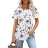 imageOFEEFAN Womens T Shirts Short Sleeve Pleated Dressy Casual Scooped Neck Summer Tops Blouses2floral Light Grey