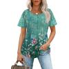 imageOFEEFAN Womens T Shirts Short Sleeve Pleated Dressy Casual Scooped Neck Summer Tops Blouses2floral Lotus