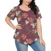 imageOFEEFAN Womens T Shirts Short Sleeve Pleated Dressy Casual Scooped Neck Summer Tops Blouses2floral Mauve