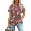 imageOFEEFAN Womens T Shirts Short Sleeve Pleated Dressy Casual Scooped Neck Summer Tops Blouses2floral Mauve