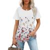 imageOFEEFAN Womens T Shirts Short Sleeve Pleated Dressy Casual Scooped Neck Summer Tops Blouses2floral Multi