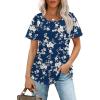 imageOFEEFAN Womens T Shirts Short Sleeve Pleated Dressy Casual Scooped Neck Summer Tops Blouses2floral Navy