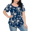 imageOFEEFAN Womens T Shirts Short Sleeve Pleated Dressy Casual Scooped Neck Summer Tops Blouses2floral Navy