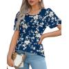 imageOFEEFAN Womens T Shirts Short Sleeve Pleated Dressy Casual Scooped Neck Summer Tops Blouses2floral Navy