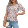 imageOFEEFAN Womens T Shirts Short Sleeve Pleated Dressy Casual Scooped Neck Summer Tops Blouses2floral Pink