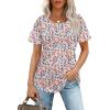 imageOFEEFAN Womens T Shirts Short Sleeve Pleated Dressy Casual Scooped Neck Summer Tops Blouses2floral Pink
