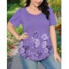 imageOFEEFAN Womens T Shirts Short Sleeve Pleated Dressy Casual Scooped Neck Summer Tops Blouses2floral Purple