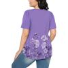 imageOFEEFAN Womens T Shirts Short Sleeve Pleated Dressy Casual Scooped Neck Summer Tops Blouses2floral Purple