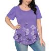 imageOFEEFAN Womens T Shirts Short Sleeve Pleated Dressy Casual Scooped Neck Summer Tops Blouses2floral Purple