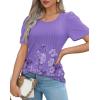 imageOFEEFAN Womens T Shirts Short Sleeve Pleated Dressy Casual Scooped Neck Summer Tops Blouses2floral Purple