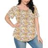 imageOFEEFAN Womens T Shirts Short Sleeve Pleated Dressy Casual Scooped Neck Summer Tops Blouses2floral Red