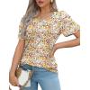 imageOFEEFAN Womens T Shirts Short Sleeve Pleated Dressy Casual Scooped Neck Summer Tops Blouses2floral Red