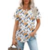 imageOFEEFAN Womens T Shirts Short Sleeve Pleated Dressy Casual Scooped Neck Summer Tops Blouses2floral Yellow