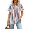 imageOFEEFAN Womens T Shirts Short Sleeve Pleated Dressy Casual Scooped Neck Summer Tops Blouses3tiedye Brown
