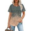 imageOFEEFAN Womens T Shirts Short Sleeve Pleated Dressy Casual Scooped Neck Summer Tops Blouses3tiedye Coral