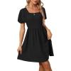 imageWomen Puff Sleeve Square Neck Tie in Back Dresses with ZipperA Black
