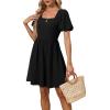 imageWomen Puff Sleeve Square Neck Tie in Back Dresses with ZipperA Black