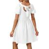 imageWomen Puff Sleeve Square Neck Tie in Back Dresses with ZipperA White