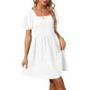 imageWomen Puff Sleeve Square Neck Tie in Back Dresses with ZipperA White