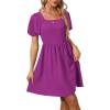 imageWomen Puff Sleeve Square Neck Tie in Back Dresses with ZipperMaroon