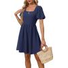 imageWomen Puff Sleeve Square Neck Tie in Back Dresses with ZipperNavy Blue