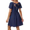 imageWomen Puff Sleeve Square Neck Tie in Back Dresses with ZipperNavy Blue