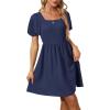imageWomen Puff Sleeve Square Neck Tie in Back Dresses with ZipperNavy Blue