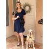 imageWomen Puff Sleeve Square Neck Tie in Back Dresses with ZipperNavy Blue