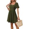 imageWomen Puff Sleeve Square Neck Tie in Back Dresses with ZipperOlive Green
