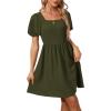 imageWomen Puff Sleeve Square Neck Tie in Back Dresses with ZipperOlive Green