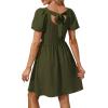 imageWomen Puff Sleeve Square Neck Tie in Back Dresses with ZipperOlive Green