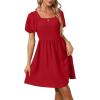 imageWomen Puff Sleeve Square Neck Tie in Back Dresses with ZipperRed