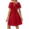 imageWomen Puff Sleeve Square Neck Tie in Back Dresses with ZipperRed