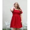 imageWomen Puff Sleeve Square Neck Tie in Back Dresses with ZipperRed