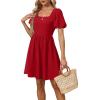 imageWomen Puff Sleeve Square Neck Tie in Back Dresses with ZipperRed
