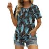 imageOFEEFAN Womens Summer Tops 2025 Trendy Short Sleeve Shirts Smocked Crewneck TeeZblack Print