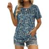 imageOFEEFAN Womens Summer Tops 2025 Trendy Short Sleeve Shirts Smocked Crewneck TeeZblue Print