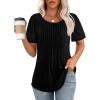 imageOFEEFAN Womens T Shirts Short Sleeve Pleated Dressy Casual Scooped Neck Summer Tops Blouses03black