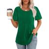 imageOFEEFAN Womens T Shirts Short Sleeve Pleated Dressy Casual Scooped Neck Summer Tops Blouses03green