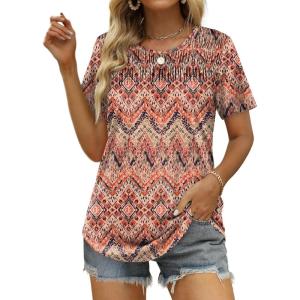 imageOFEEFAN Womens Summer Tops 2025 Trendy Short Sleeve Shirts Smocked Crewneck TeeZbohemia