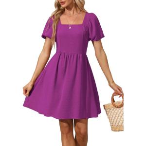 imageWomen Puff Sleeve Square Neck Tie in Back Dresses with ZipperMaroon
