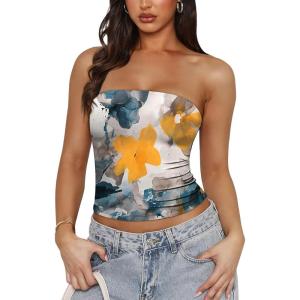imageOFEEFAN Tube Tops for Women Floral Printed Summer Beach Vacation Outfits 2025 Ttrendy FashionAfloral White B