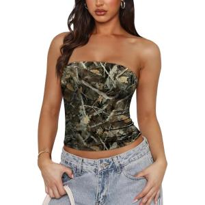 imageOFEEFAN Tube Tops for Women Floral Printed Summer Beach Vacation Outfits 2025 Ttrendy FashionDcamo F