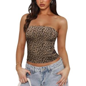 imageOFEEFAN Tube Tops for Women Floral Printed Summer Beach Vacation Outfits 2025 Ttrendy FashionDcheetah Print