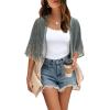 imageOFEEFAN Beach Cover Ups for Women 34 Length Sleeve Womens Tops Summer Cardigan Casual Blouses Loose FitB Grey Coral