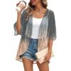 imageOFEEFAN Beach Cover Ups for Women 34 Length Sleeve Womens Tops Summer Cardigan Casual Blouses Loose FitB Grey Coral