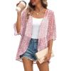 imageOFEEFAN Beach Cover Ups for Women 34 Length Sleeve Womens Tops Summer Cardigan Casual Blouses Loose FitB Pink Dot
